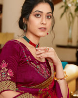 Vishal Prints Magenta Brasso Saree With Foil Print And Jari Border