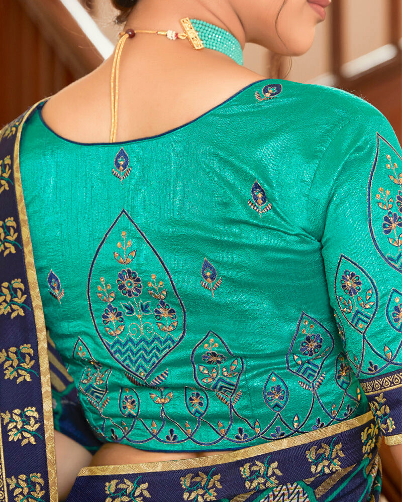 Vishal Prints Ink Blue Brasso Saree With Foil Print And Jari Border