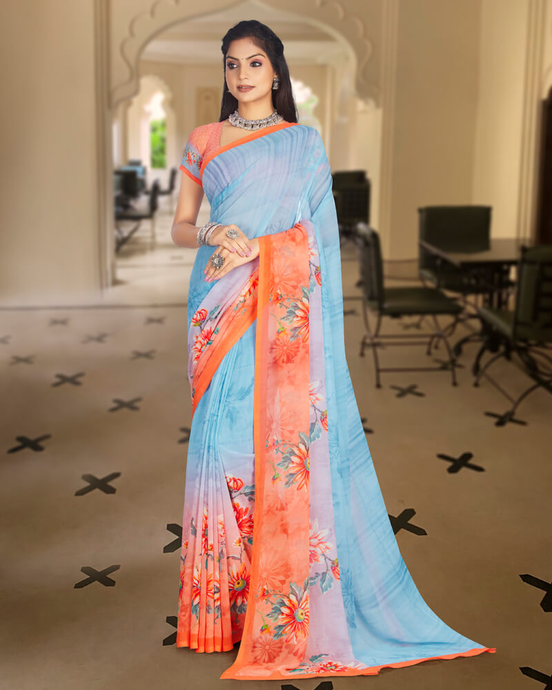 Vishal Prints Pastel Blue Digital Print Georgette Saree