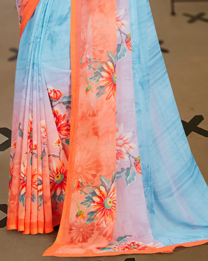 Vishal Prints Pastel Blue Digital Print Georgette Saree