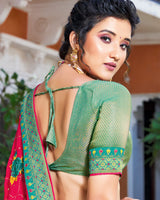 Vishal Prints Red Pink Chiffon Saree With Embroidery Work