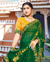 Vishal Prints Dark Green Chiffon Saree With Embroidery Work