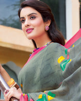 Vishal Prints Grey Printed Georgette Saree