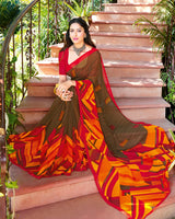 Vishal Prints Dark Mustard Printed Georgette Saree