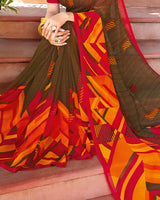 Vishal Prints Dark Mustard Printed Georgette Saree