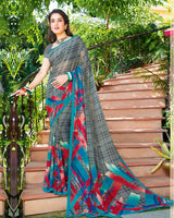 Vishal Prints Grey Printed Georgette Saree