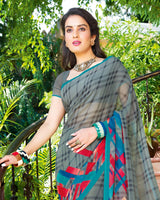 Vishal Prints Grey Printed Georgette Saree