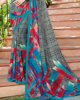 Vishal Prints Grey Printed Georgette Saree
