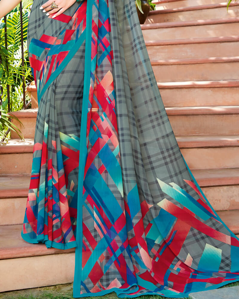 Vishal Prints Grey Printed Georgette Saree