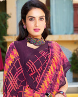 Vishal Prints Wine Printed Georgette Saree