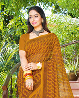 Vishal Prints Ochre And Dark Red Printed Georgette Saree