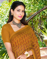Vishal Prints Ochre And Dark Red Printed Georgette Saree