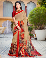 Vishal Prints Pastel Brown Printed Georgette Saree
