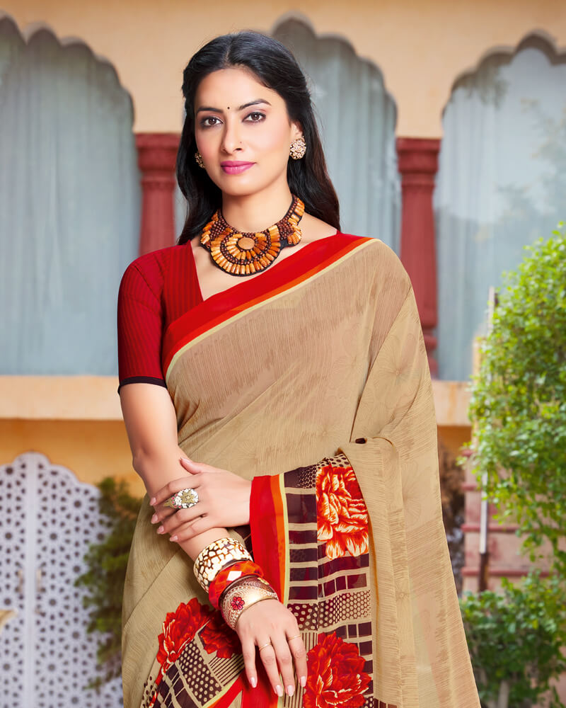 Vishal Prints Pastel Brown Printed Georgette Saree
