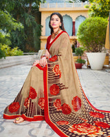 Vishal Prints Pastel Brown Printed Georgette Saree