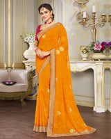 Vishal Prints Orange Chiffon Saree With Foil Print And Jari Border