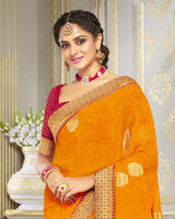 Vishal Prints Orange Chiffon Saree With Foil Print And Jari Border