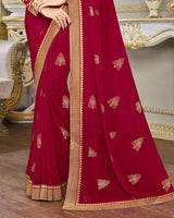 Vishal Prints Dark Maroon Chiffon Saree With Foil Print And Jari Border
