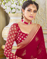 Vishal Prints Dark Maroon Chiffon Saree With Foil Print And Jari Border