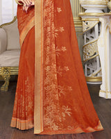Vishal Prints Dark Orange Chiffon Saree With Foil Print And Jari Border