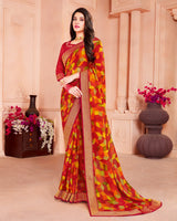 Vishal Prints Dark Red Chiffon Saree With Jari Border