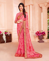 Vishal Prints Pastel Red Chiffon Saree With Jari Border