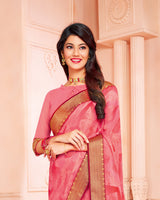 Vishal Prints Pastel Red Chiffon Saree With Jari Border