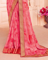 Vishal Prints Pastel Red Chiffon Saree With Jari Border