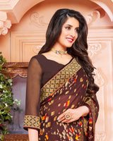 Vishal Prints Brown Chiffon Saree With Jari Border