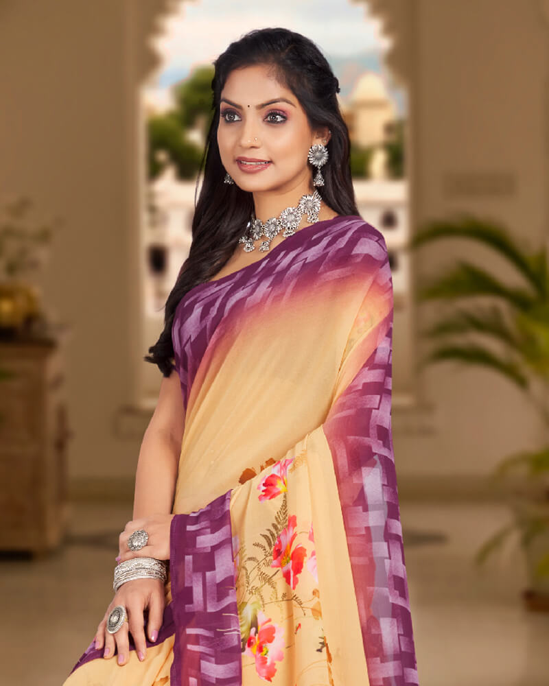 Vishal Prints Pastel Orange Digital Print Georgette Saree