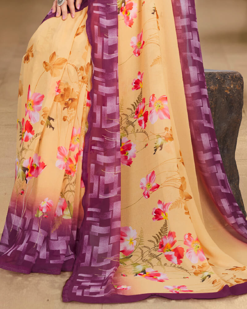 Vishal Prints Pastel Orange Digital Print Georgette Saree