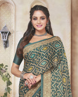 Vishal Prints Rama Green Digital Print Crepe Saree