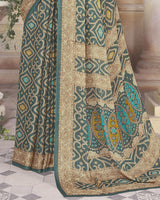 Vishal Prints Rama Green Digital Print Crepe Saree