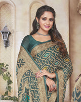 Vishal Prints Rama Green Digital Print Crepe Saree
