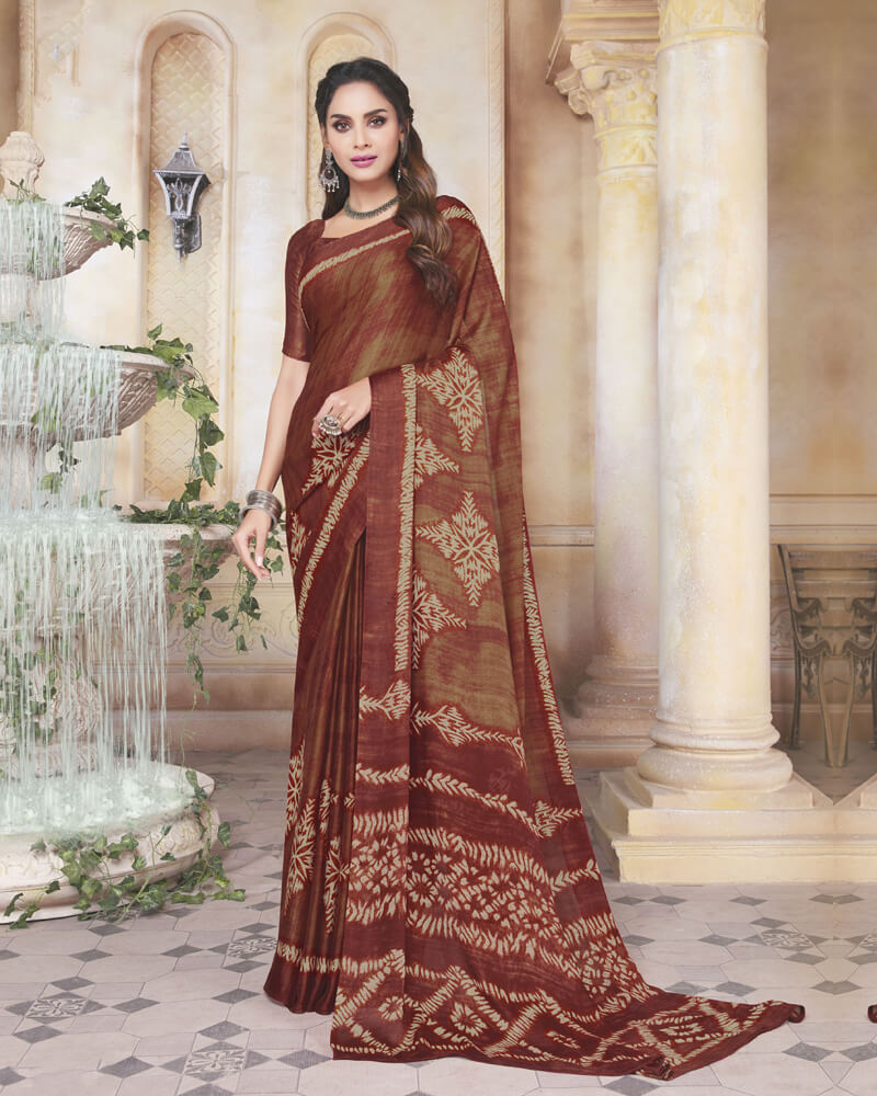 Vishal Prints Rust Digital Print Crepe Saree