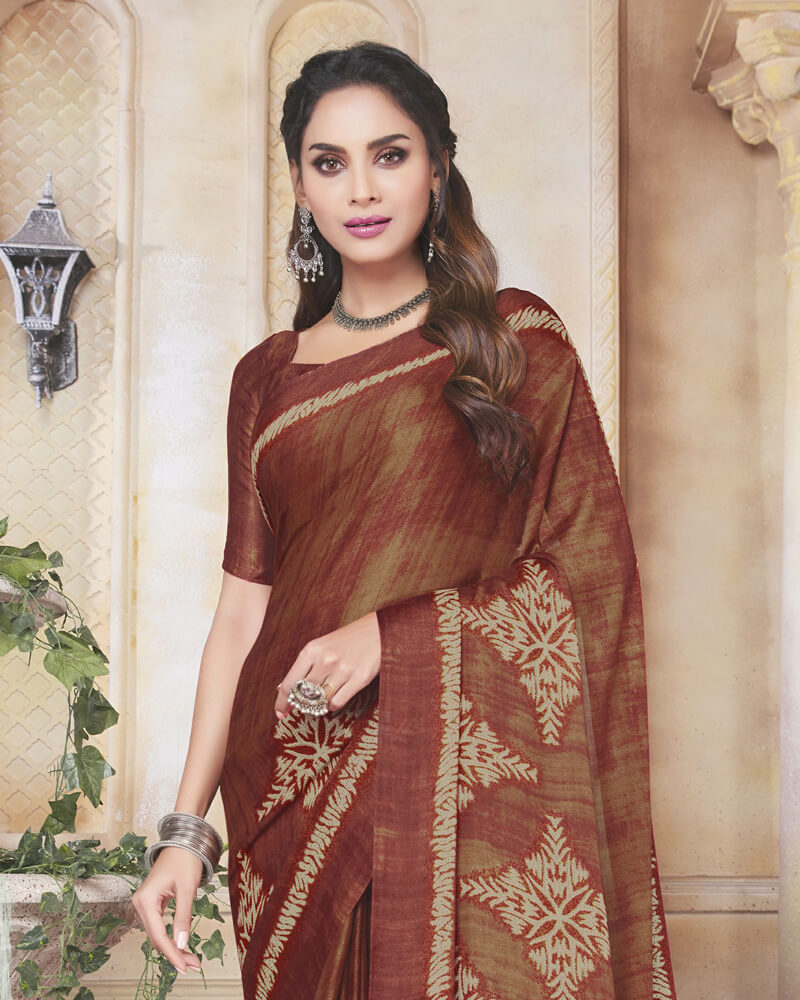 Vishal Prints Rust Digital Print Crepe Saree