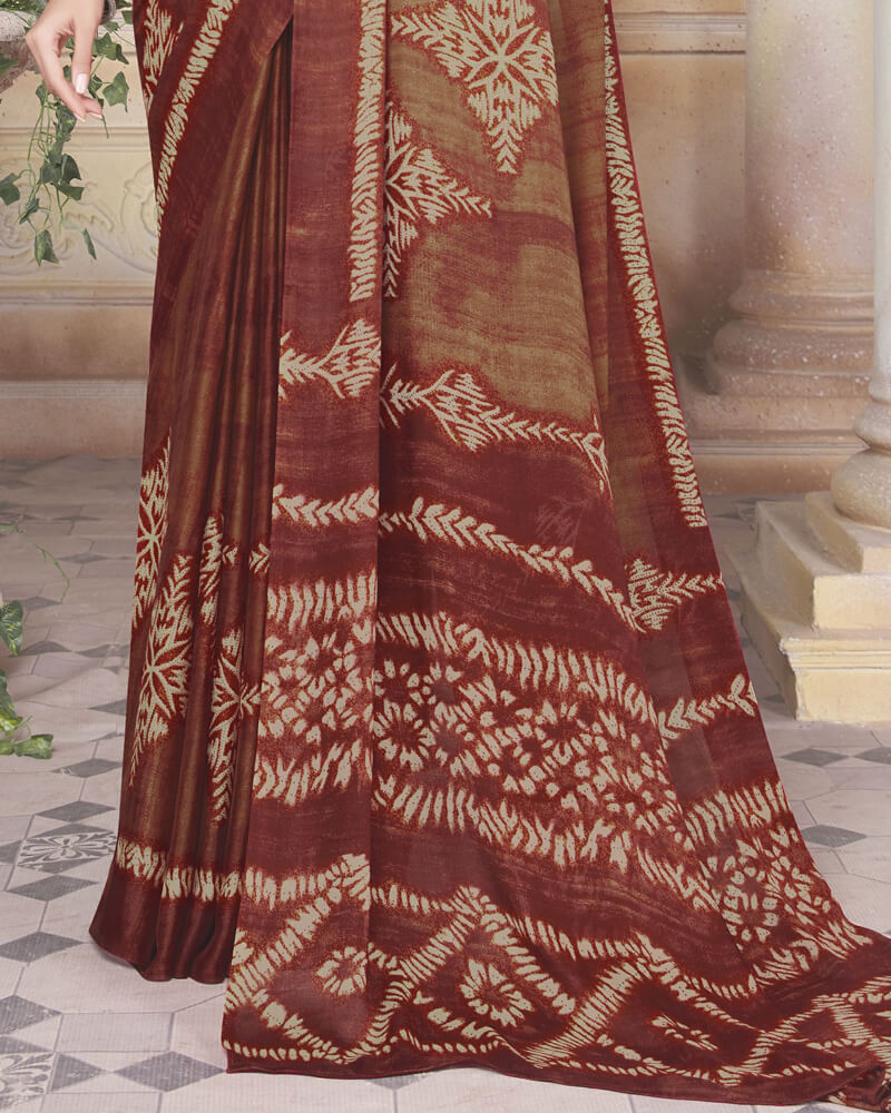 Vishal Prints Rust Digital Print Crepe Saree