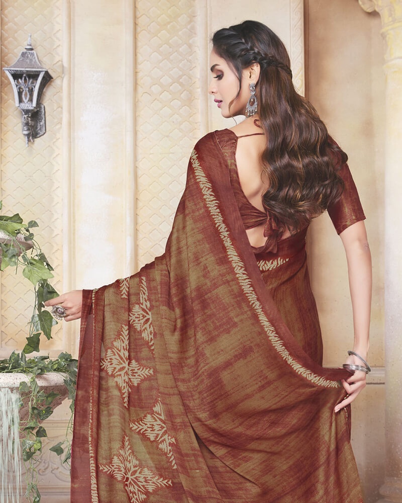 Vishal Prints Rust Digital Print Crepe Saree