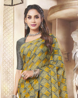 Vishal Prints Grey Digital Print Crepe Saree