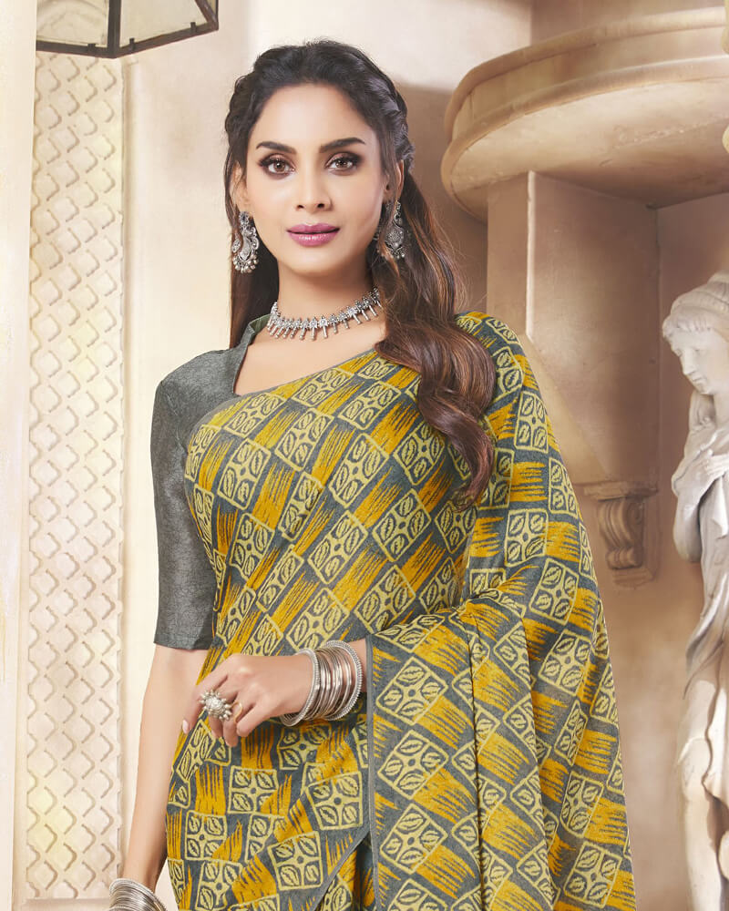 Vishal Prints Grey Digital Print Crepe Saree