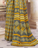 Vishal Prints Grey Digital Print Crepe Saree