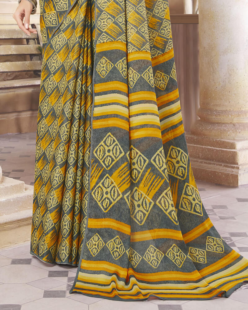 Vishal Prints Grey Digital Print Crepe Saree