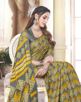Vishal Prints Grey Digital Print Crepe Saree