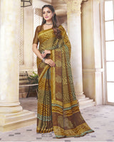 Vishal Prints Deep Coffee Brown Digital Print Crepe Saree