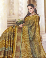 Vishal Prints Deep Coffee Brown Digital Print Crepe Saree