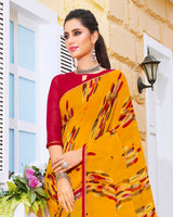 Vishal Prints Mustard Printed Georgette Saree With Piping