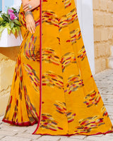 Vishal Prints Mustard Printed Georgette Saree With Piping