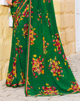 Vishal Prints Dark Green Printed Georgette Saree With Piping