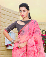 Vishal Prints Rose Pink Printed Georgette Saree With Piping