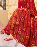 Vishal Prints Dark Red Printed Georgette Saree With Piping